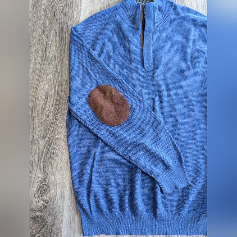 Jos. A. Bank Blue‎ Half Zip Pull Over Sweater Elbow Patches XL Like New - Picture 2 of 5